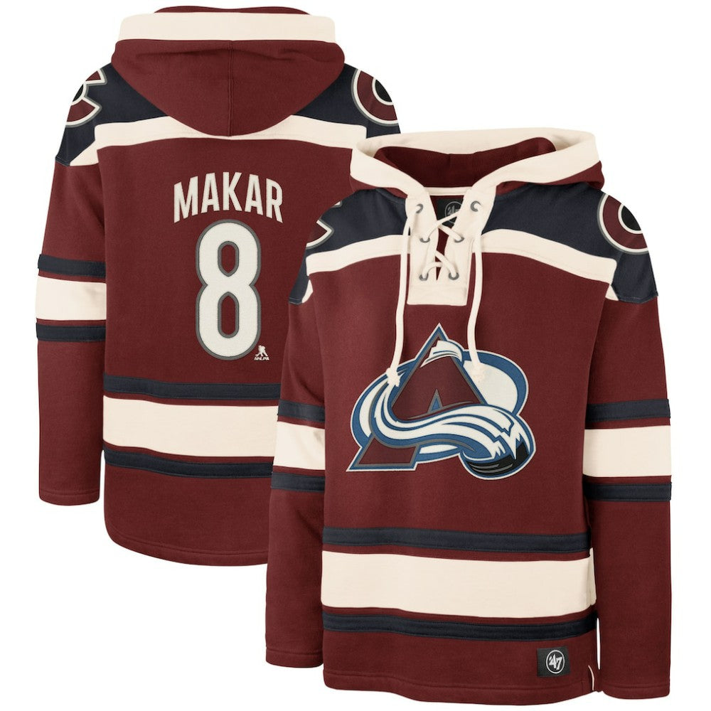 NHL Cale Makar Colorado Avalanche '47 Player Name & Number Lacer Pullover Hoodie - Burgundy