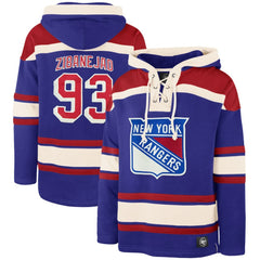 NHL Mika Zibanejad New York Rangers '47 Player Name & Number Lacer Pullover Hoodie - Blue