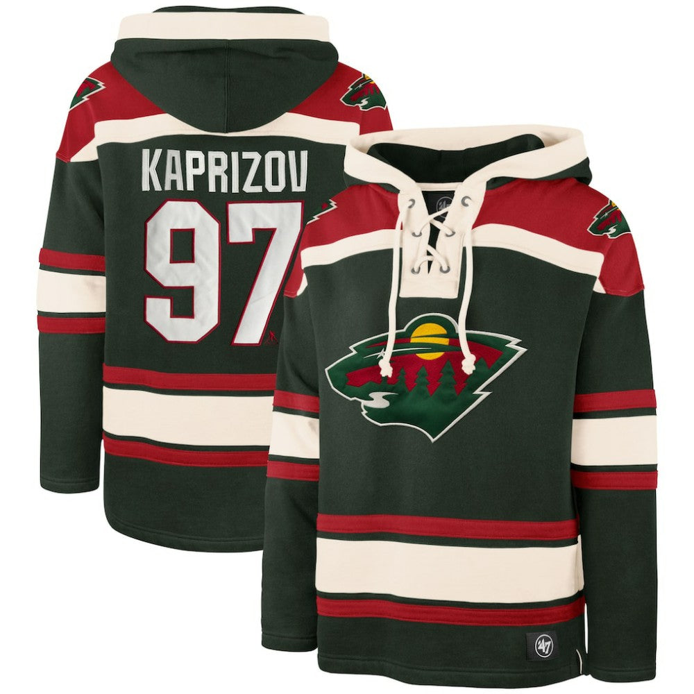 NHL Kirill Kaprizov Minnesota Wild '47 Player Name & Number Lacer Pullover Hoodie - Green