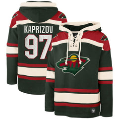 NHL Kirill Kaprizov Minnesota Wild '47 Player Name & Number Lacer Pullover Hoodie - Green