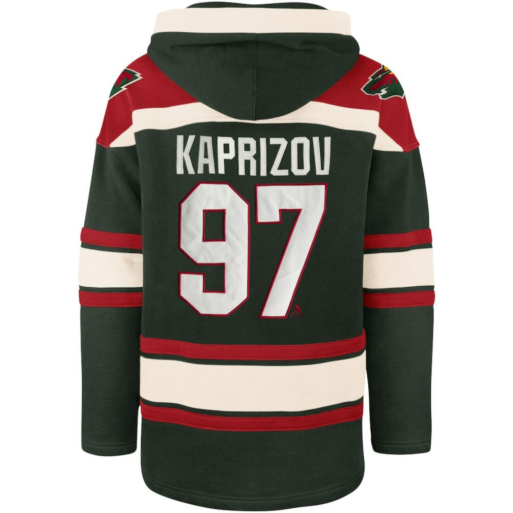 NHL Kirill Kaprizov Minnesota Wild '47 Player Name & Number Lacer Pullover Hoodie - Green