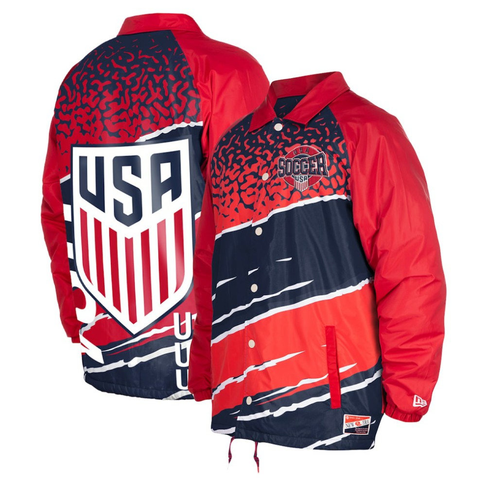 USMNT 5th & Ocean by New Era Throwback Coaches Raglan Full-Snap Jacket Navy