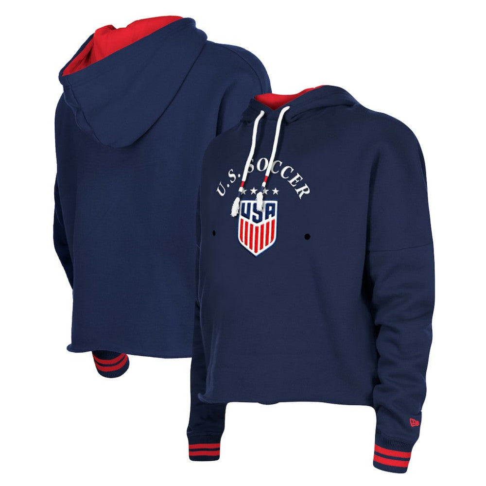 USWNT 5th & Ocean by New Era Women's Athleisure Cropped Fleece Pullover Hoodie Navy shop