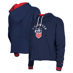 USWNT 5th & Ocean by New Era Women's Athleisure Cropped Fleece Pullover Hoodie Navy shop