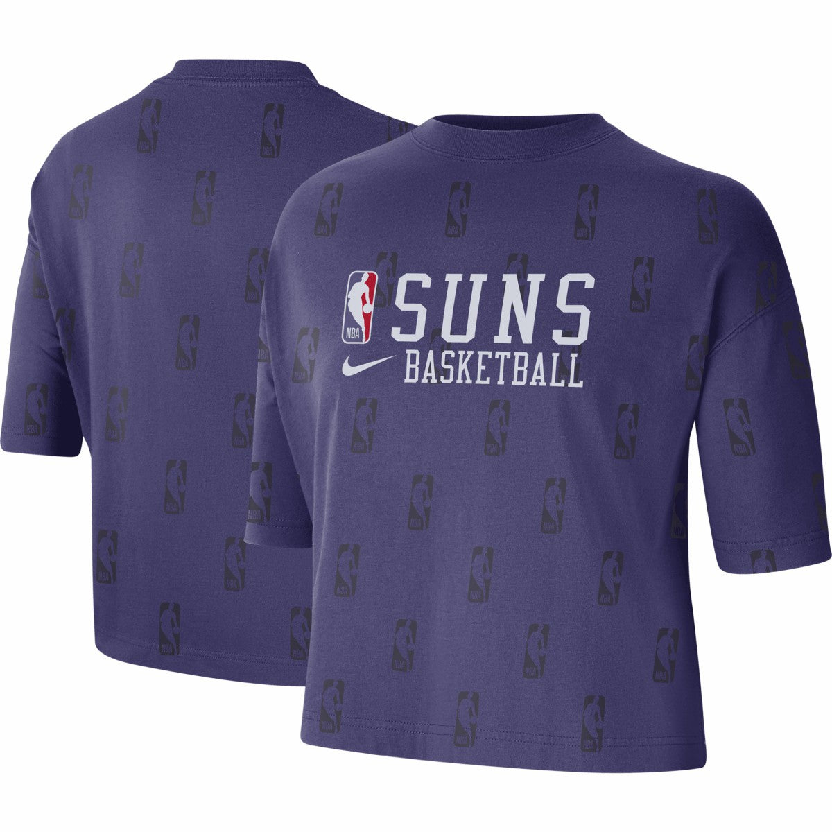 Phoenix Suns Women's Allover NBA Logo Boxy T-Shirt Purple
