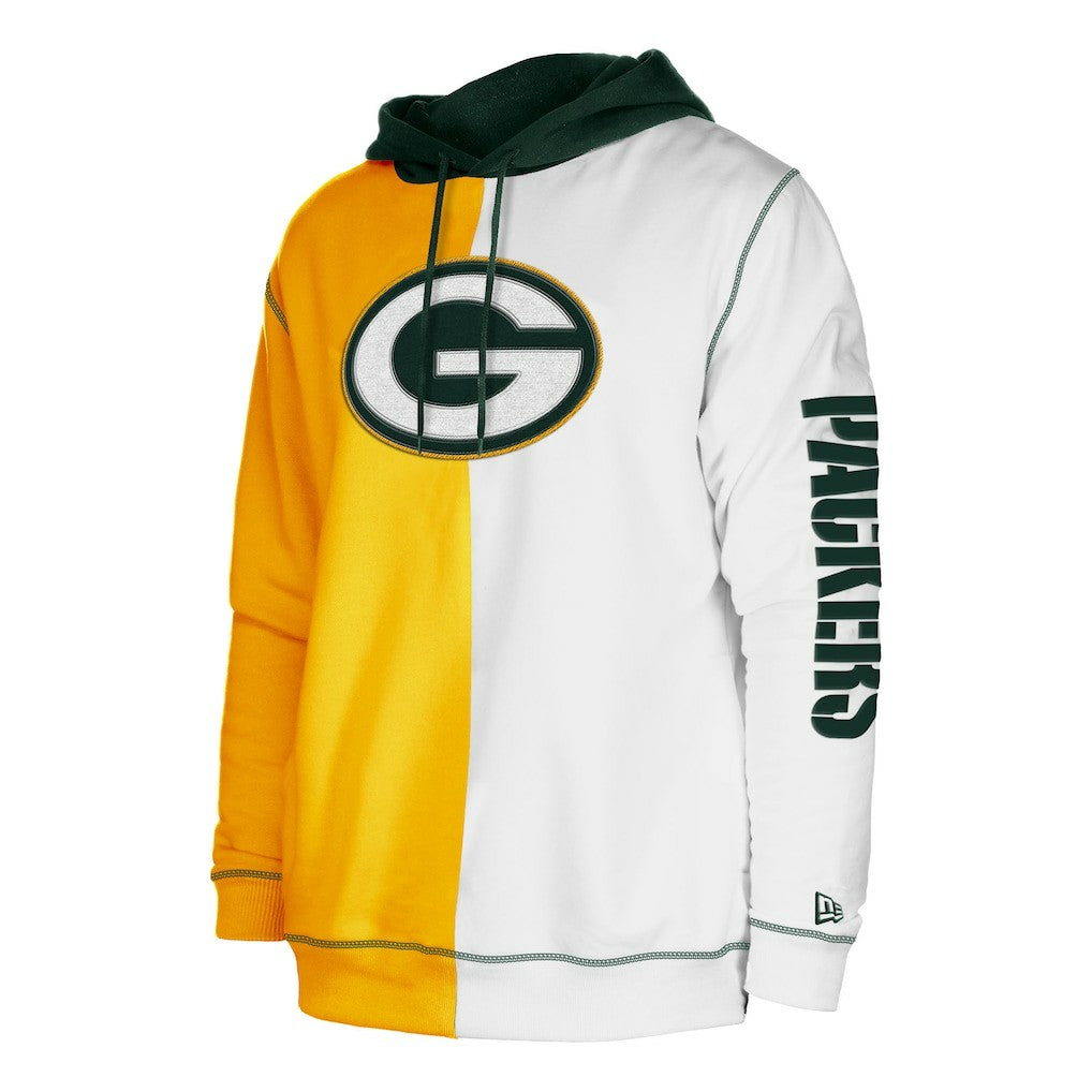 Green Bay Packers New Era Third Down Split Raglan Pullover Hoodie Gold/White