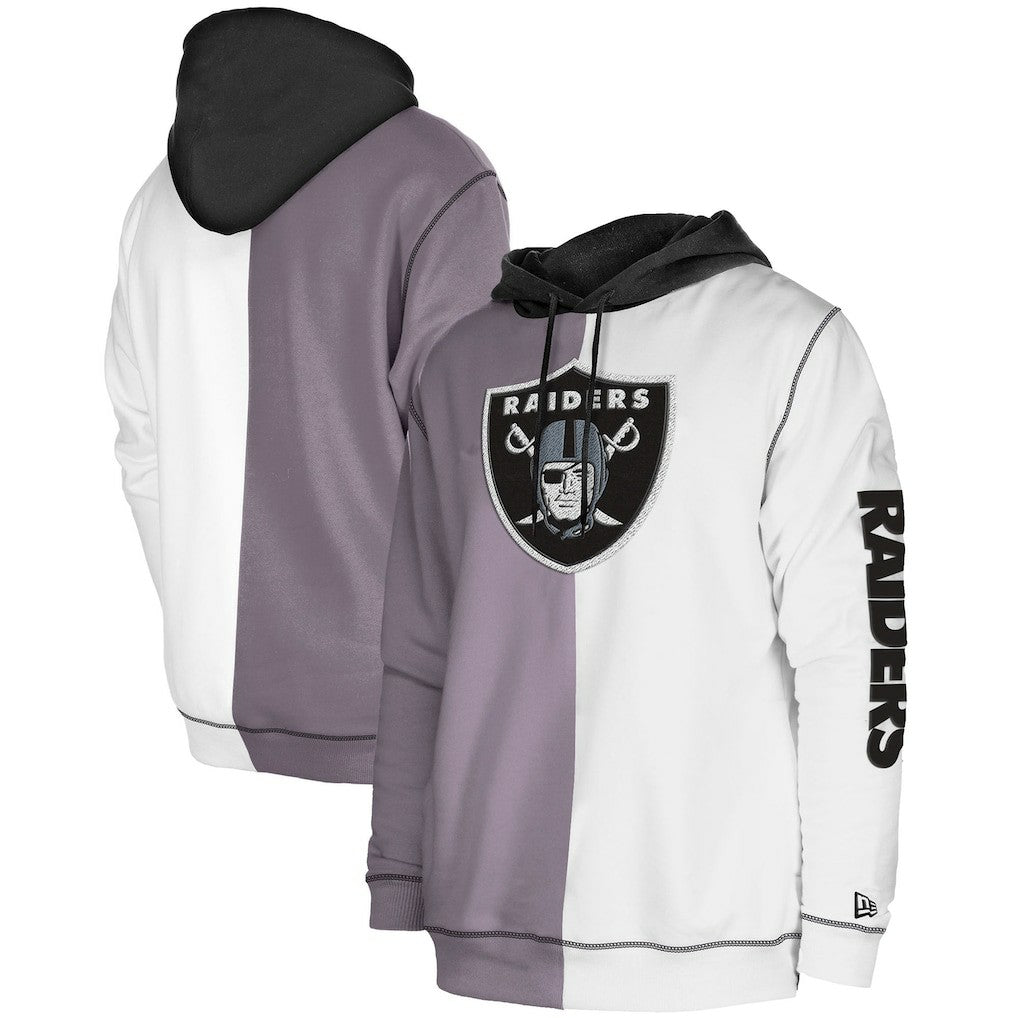 Las Vegas Raiders New Era Third Down Split Raglan Pullover Hoodie Silver/White