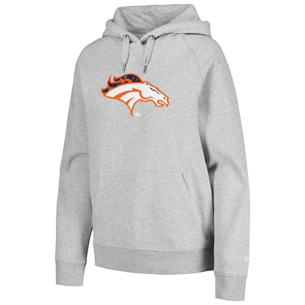 Denver Broncos New Era Women's Floral Raglan Pullover Hoodie Gray