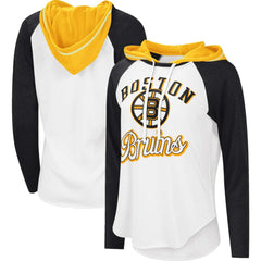 NHL Boston Bruins G-III 4Her by Carl Banks Women's MVP Raglan Lightweight Hooded T-Shirt - White/Heather Black