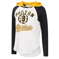 NHL Boston Bruins G-III 4Her by Carl Banks Women's MVP Raglan Lightweight Hooded T-Shirt - White/Heather Black