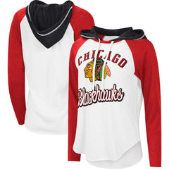 NHL Chicago Blackhawks G-III 4Her by Carl Banks Women's MVP Raglan Lightweight Hooded T-Shirt - White/Heather Red
