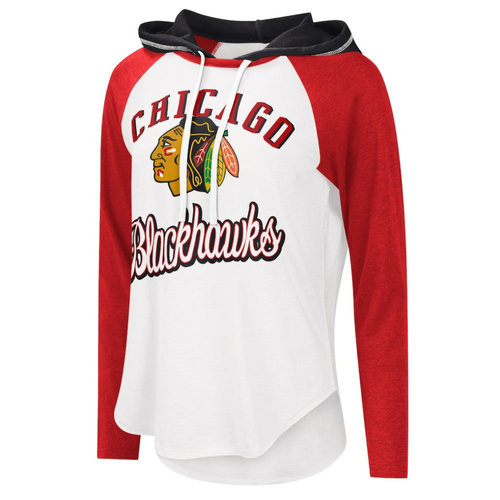 NHL Chicago Blackhawks G-III 4Her by Carl Banks Women's MVP Raglan Lightweight Hooded T-Shirt - White/Heather Red