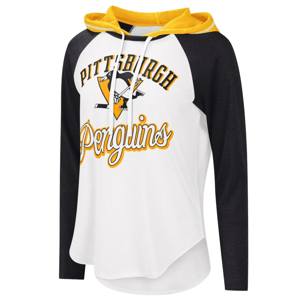 NHL Pittsburgh Penguins G-III 4Her by Carl Banks Women's MVP Raglan Lightweight Hooded T-Shirt - White/Heather Black