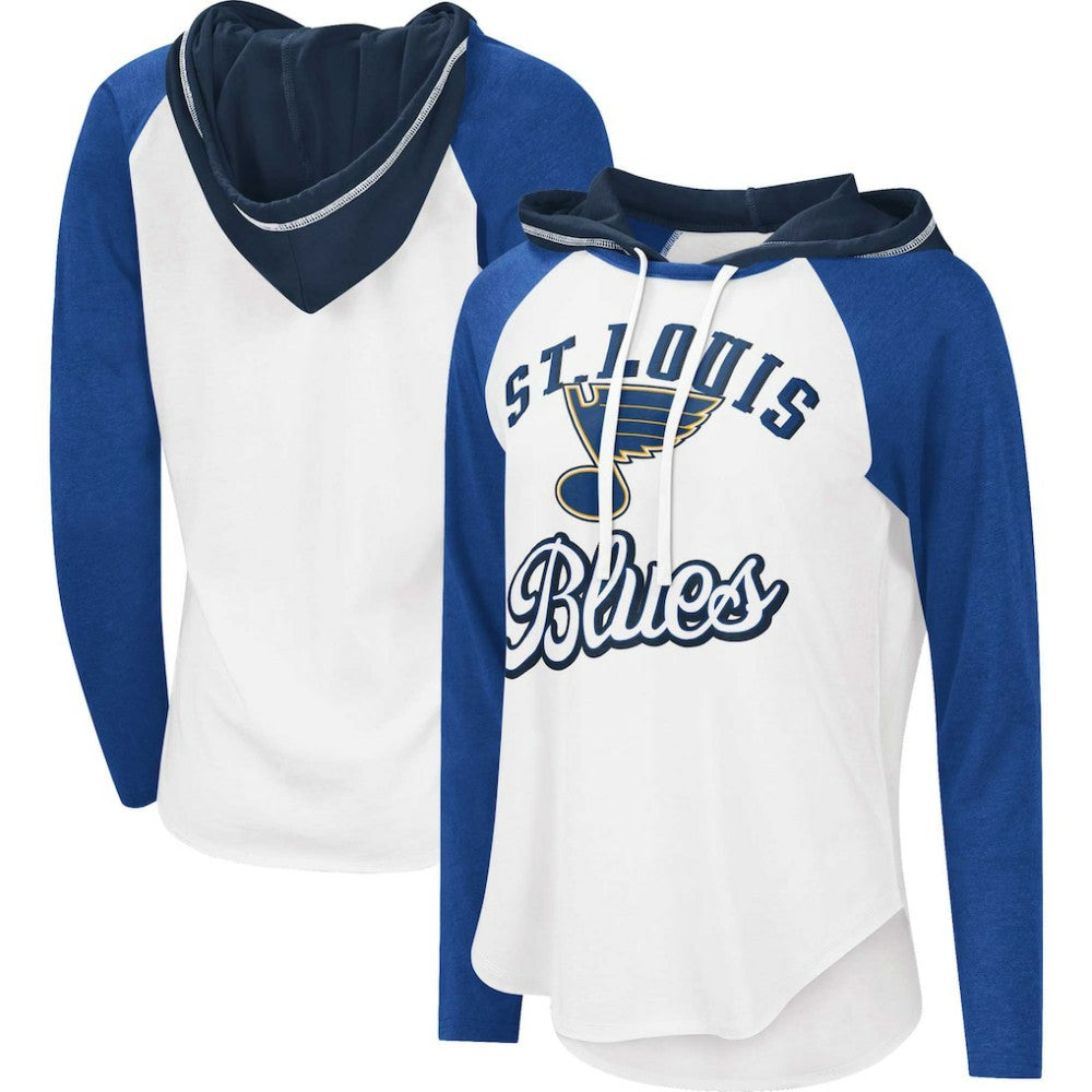 NHL St. Louis Blues G-III 4Her by Carl Banks Women's MVP Raglan Lightweight Hooded T-Shirt - White/Blue