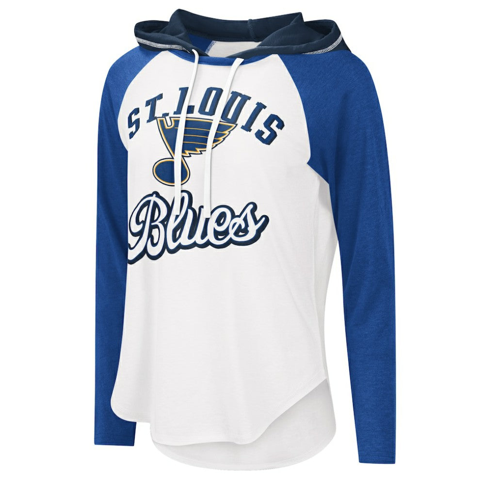 NHL St. Louis Blues G-III 4Her by Carl Banks Women's MVP Raglan Lightweight Hooded T-Shirt - White/Blue