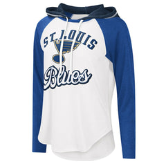 NHL St. Louis Blues G-III 4Her by Carl Banks Women's MVP Raglan Lightweight Hooded T-Shirt - White/Blue