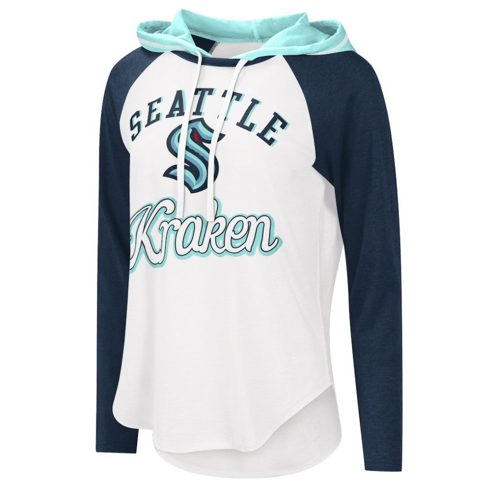 NHL Seattle Kraken G-III 4Her by Carl Banks Women's MVP Raglan Lightweight Hooded T-Shirt - White/Navy