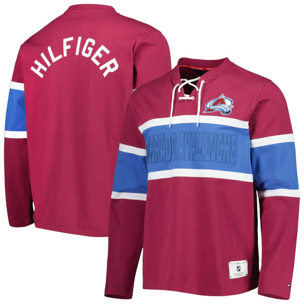 NHL Colorado Avalanche Tommy Hilfiger Walter Lace-Up Long Sleeve Top - Burgundy