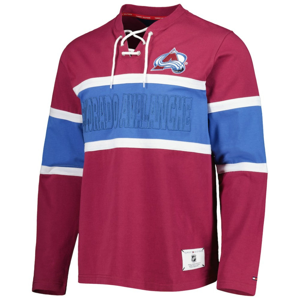 NHL Colorado Avalanche Tommy Hilfiger Walter Lace-Up Long Sleeve Top - Burgundy