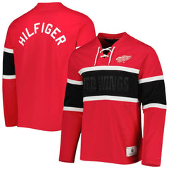 NHL Detroit Red Wings Tommy Hilfiger Walter Lace-Up Long Sleeve Top - Red