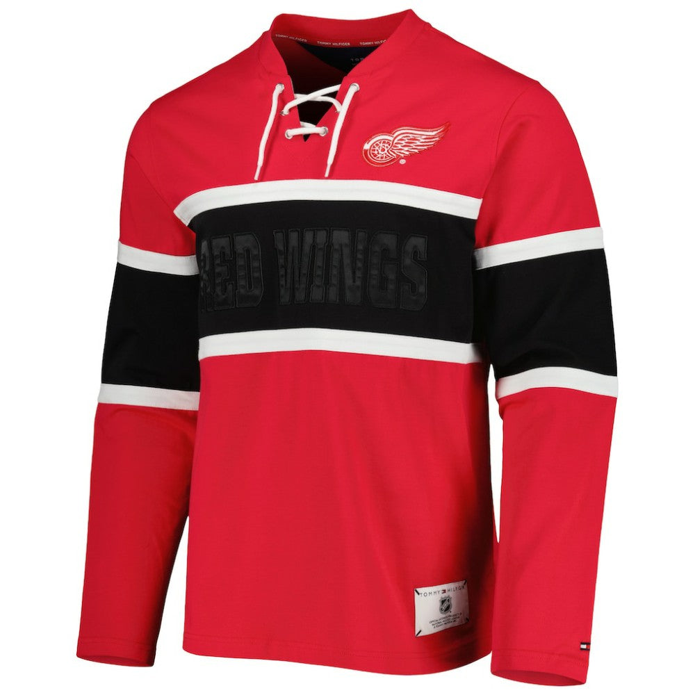 NHL Detroit Red Wings Tommy Hilfiger Walter Lace-Up Long Sleeve Top - Red