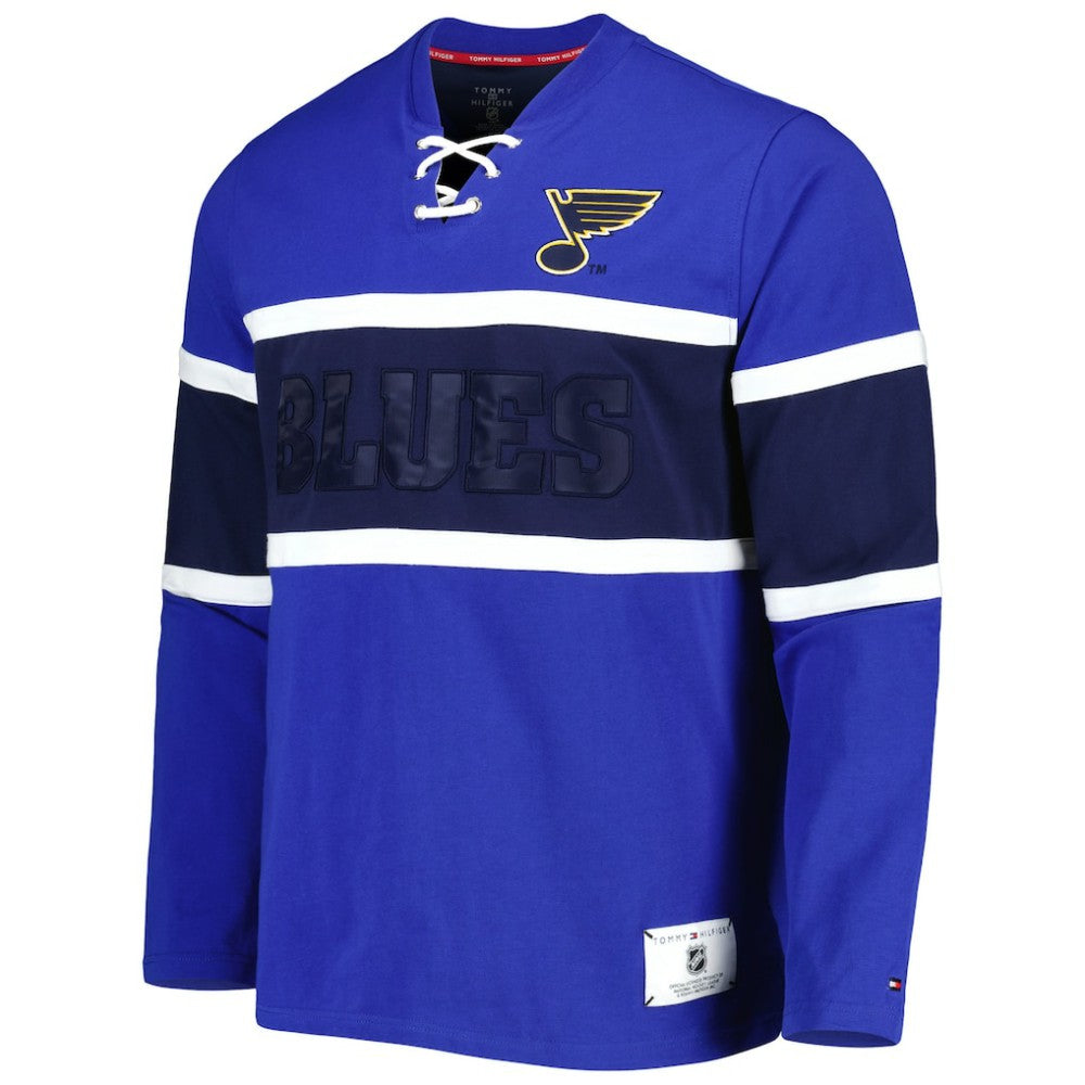 NHL St. Louis Blues Tommy Hilfiger Walter Lace-Up Long Sleeve Top - Blue