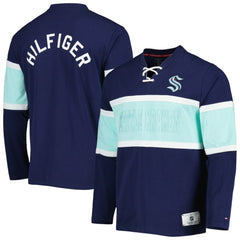 NHL Seattle Kraken Tommy Hilfiger Walter Lace-Up Long Sleeve Top - Deep Sea Blue