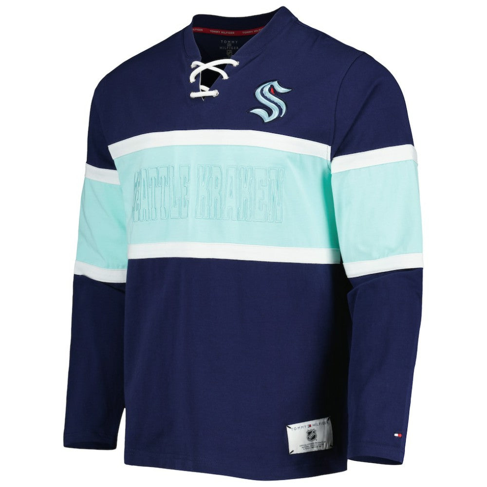 NHL Seattle Kraken Tommy Hilfiger Walter Lace-Up Long Sleeve Top - Deep Sea Blue
