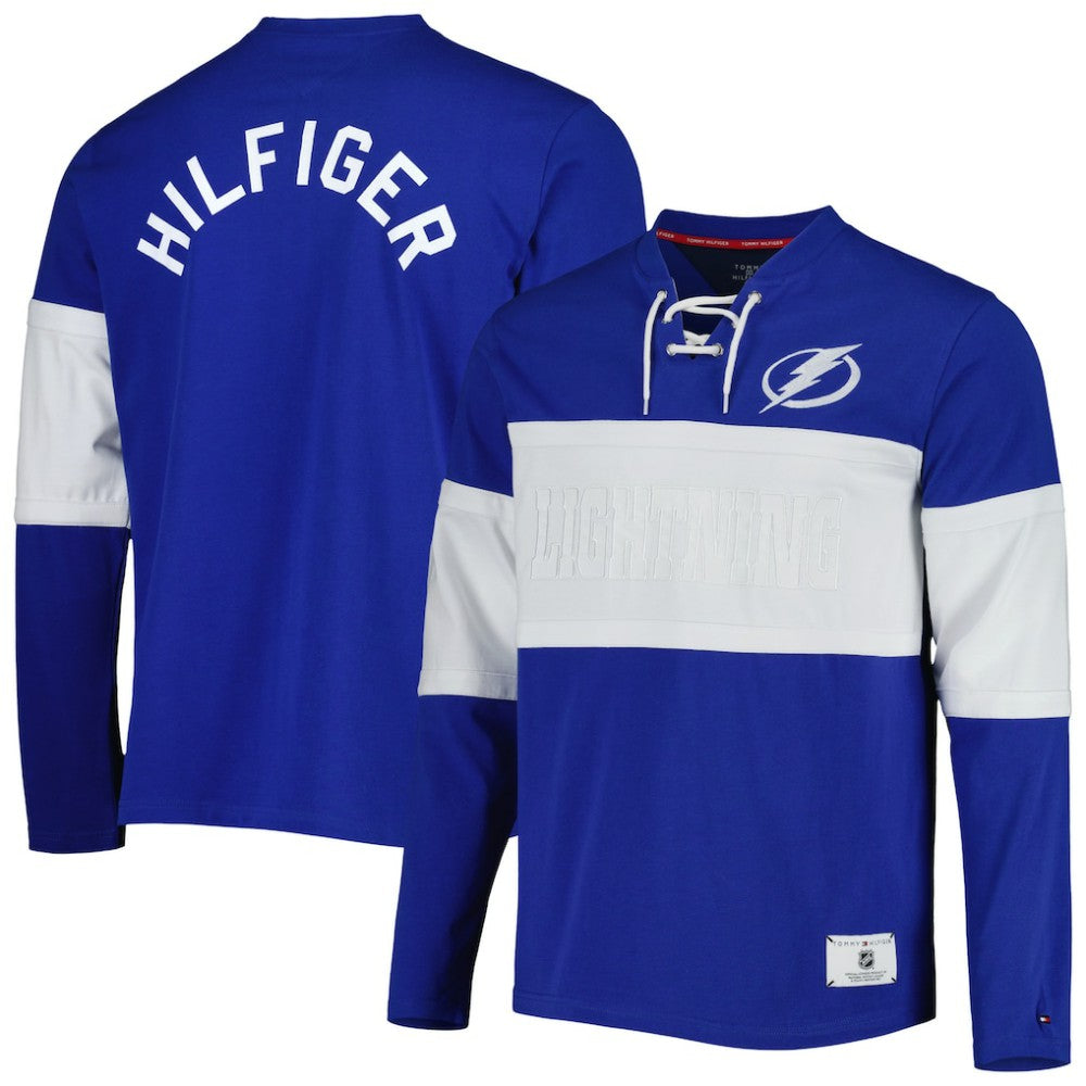NHL Tampa Bay Lightning Tommy Hilfiger Walter Lace-Up Long Sleeve Top - Blue