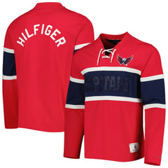 NHL Washington Capitals Tommy Hilfiger Walter Lace-Up Long Sleeve Top - Red