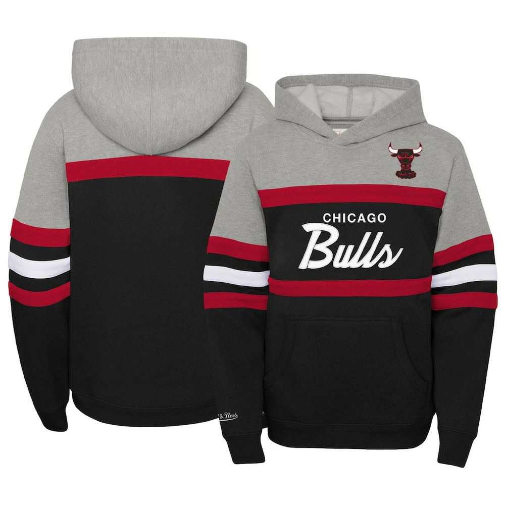 Chicago Bulls Youth Hardwood Classics Head Coach Pullover Hoodie Black/Heather Gray