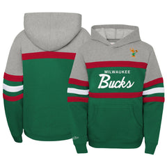 Milwaukee Bucks Youth Hardwood Classics Head Coach Pullover Hoodie Green/Heather Gray