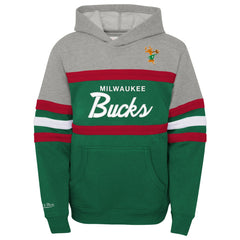 Milwaukee Bucks Youth Hardwood Classics Head Coach Pullover Hoodie Green/Heather Gray
