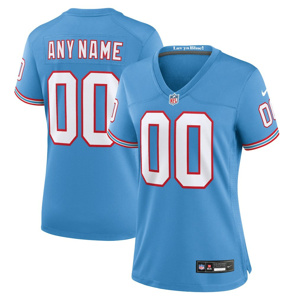 Tennessee Titans Women's Oilers Throwback Custom Game Jersey Light Blue