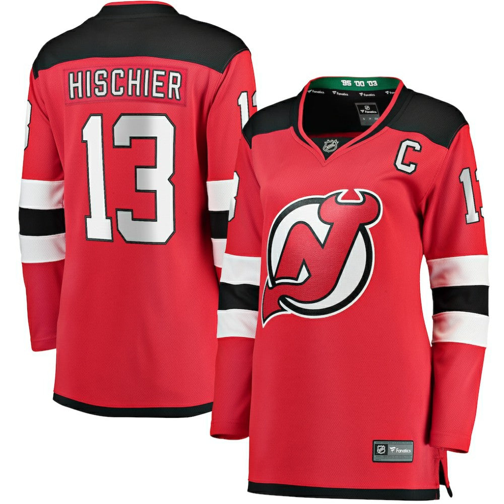 NHL Nico Hischier New Jersey Devils Fanatics Women's Captain Patch Home Breakaway Jersey - Red