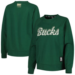 Milwaukee Bucks DKNY Sport Women's Regina Raglan Pullover Sweatshirt Hunter Green