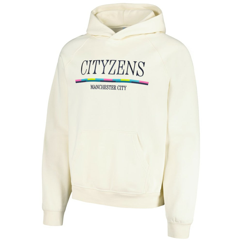 Manchester City Team Stripe Oversized Pullover Hoodie Cream