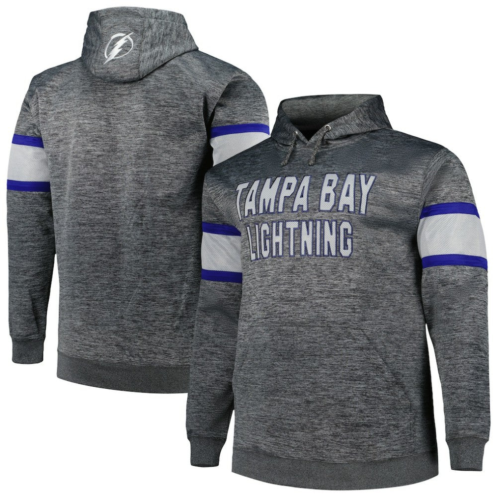 NHL Tampa Bay Lightning Big & Tall Stripe Pullover Hoodie - Heather Charcoal