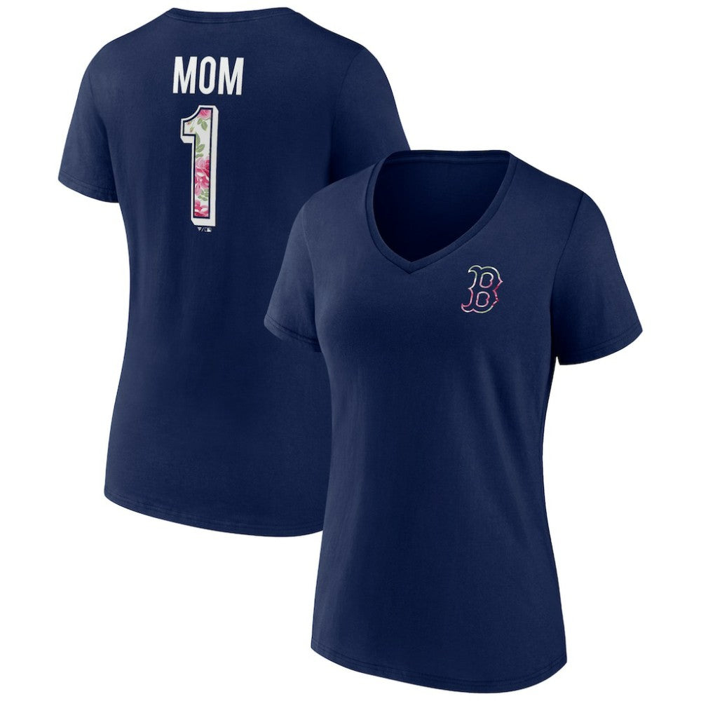 Boston Red Sox Women's Team Logo Mother's Day V-Neck T-Shirt - Navy T-shirts