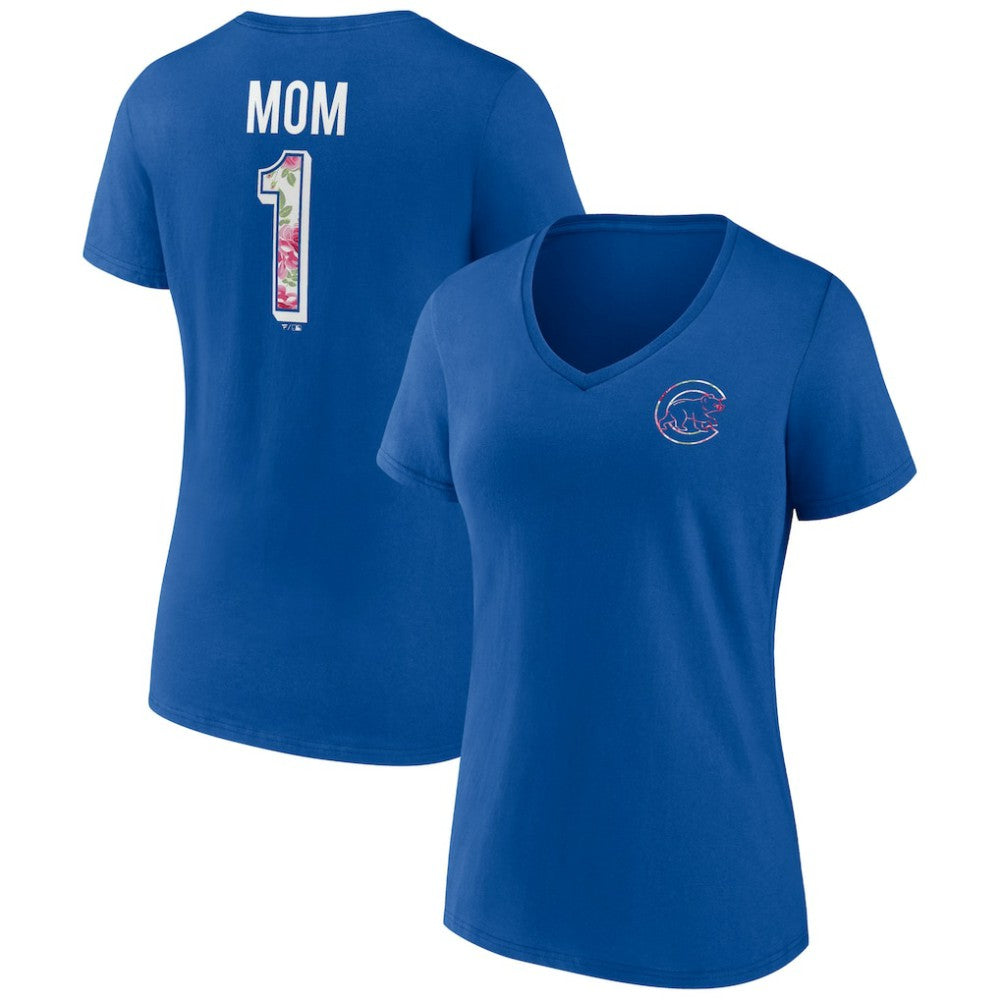 Chicago Cubs Women's Team Logo Mother's Day V-Neck T-Shirt - Royal T-shirts