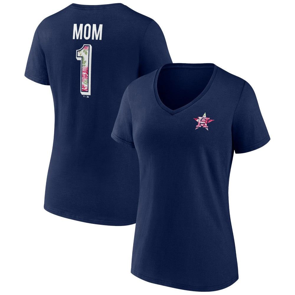 Houston Astros Women's Team Logo Mother's Day V-Neck T-Shirt - Navy T-shirts