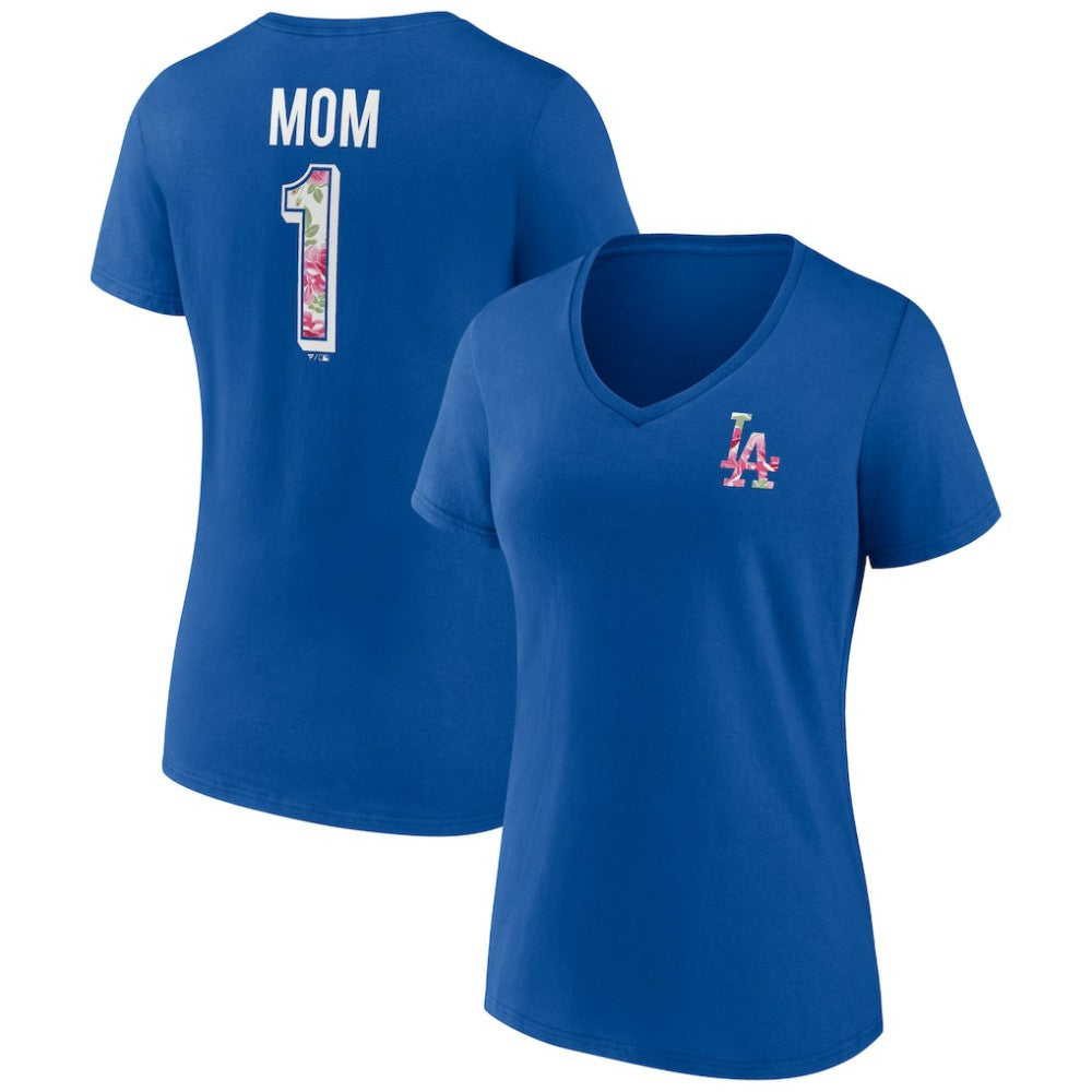 Los Angeles Dodgers Women's Team Logo Mother's Day V-Neck T-Shirt - Royal T-shirts