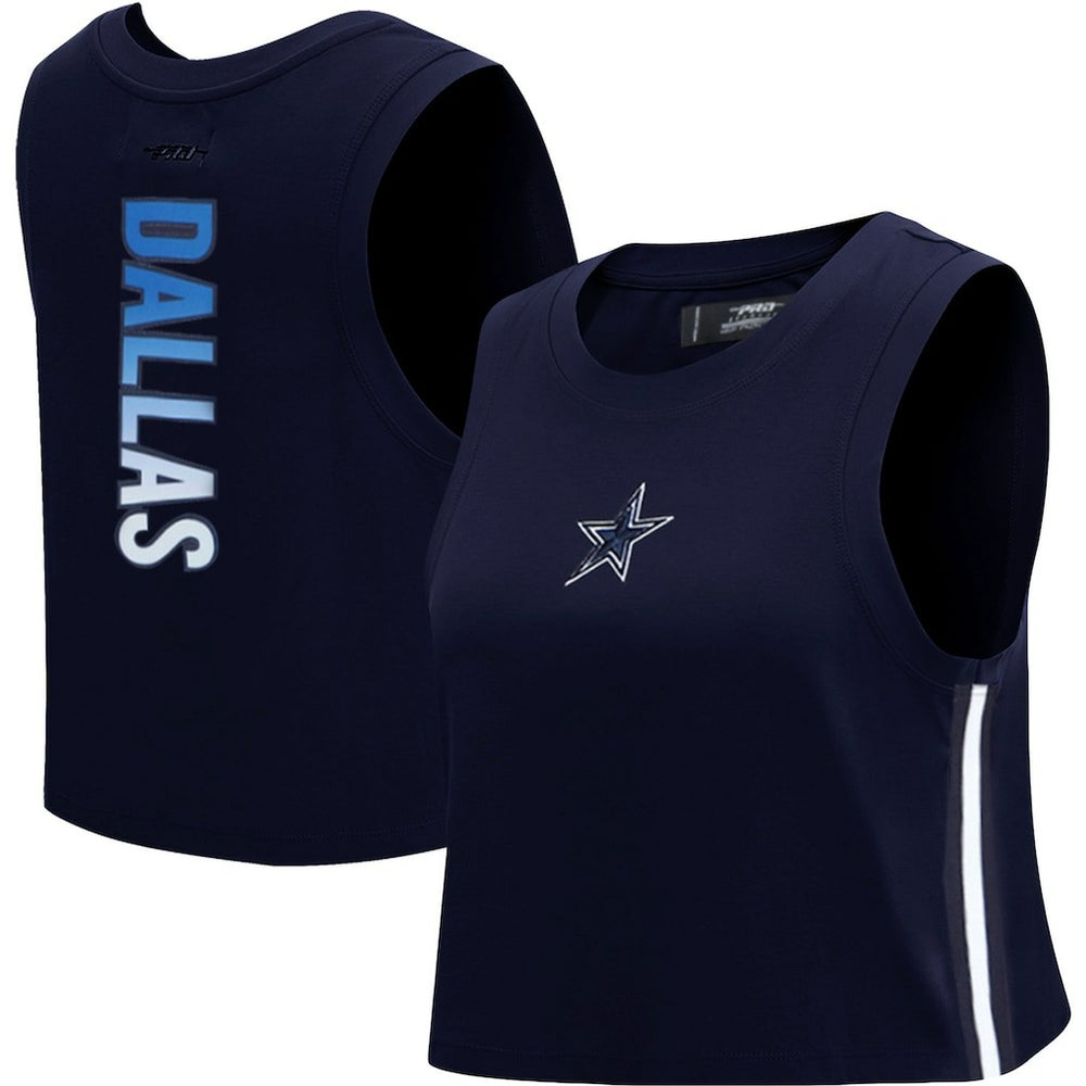 Dallas Cowboys Pro Standard Women's Ombre Wordmark Classic Cropped Tank Top Navy