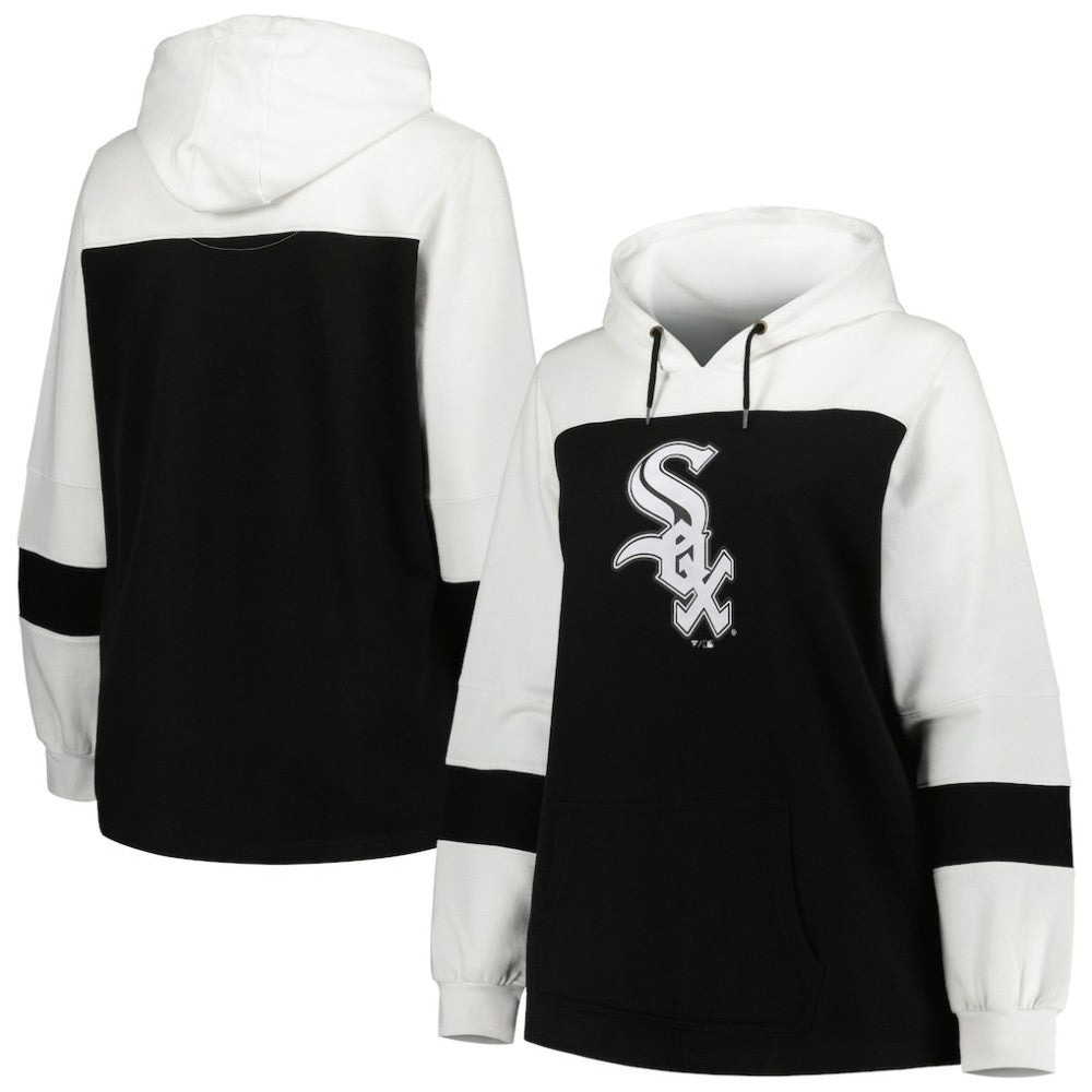Chicago White Sox Women's Plus Size Colorblock Pullover Hoodie - Black Hoodies