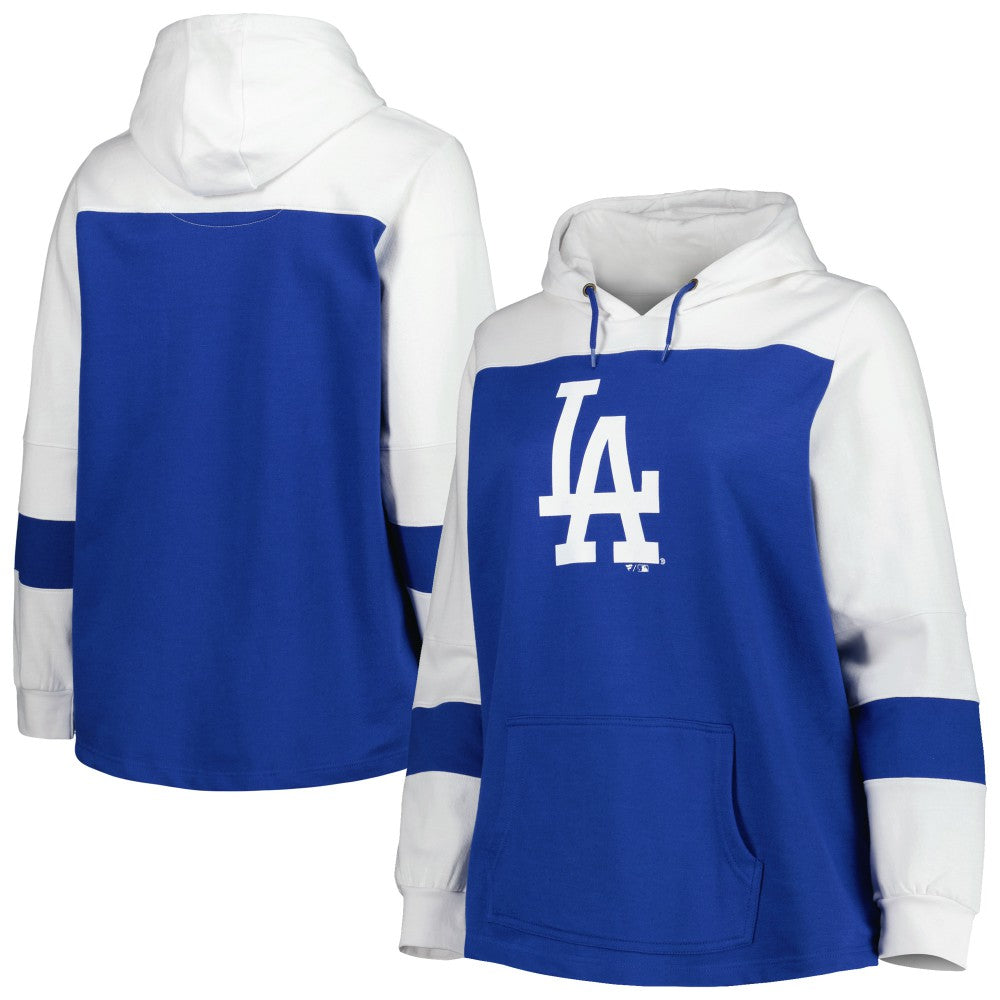 Los Angeles Dodgers Women's Plus Size Colorblock Pullover Hoodie - Royal Hoodies