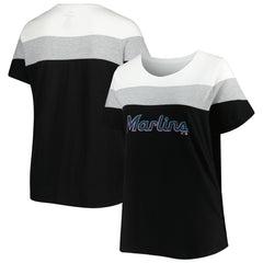 Miami Marlins Women's Plus Size Colorblock T-Shirt - White/Black T-shirts
