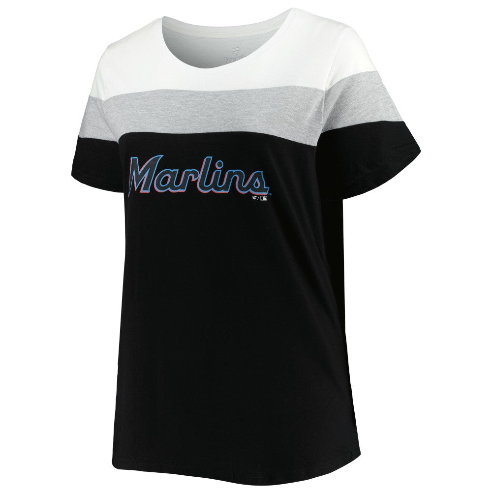 Miami Marlins Women's Plus Size Colorblock T-Shirt - White/Black T-shirts