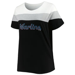 Miami Marlins Women's Plus Size Colorblock T-Shirt - White/Black T-shirts