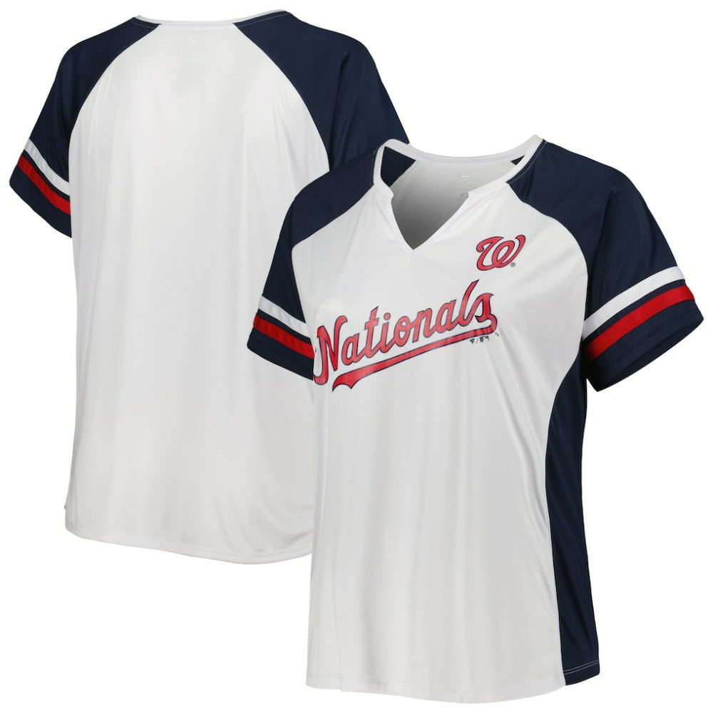 Washington Nationals Women's Plus Size Notch Neck T-Shirt - White/Navy T-shirts