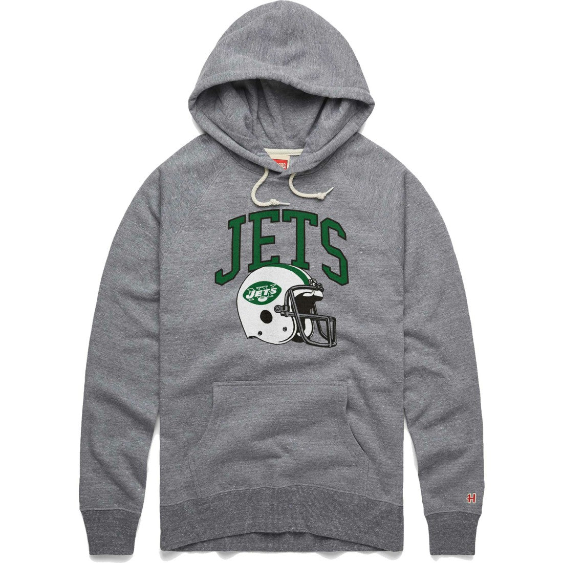 New York Jets Homage Retro Helmet Raglan Pullover Tri-Blend Hoodie Gray